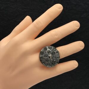 Large Round Black Gray Rhinestone Cocktail Stretch Ring
